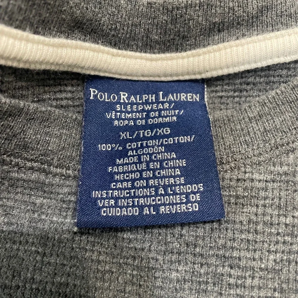 Polo Ralph Lauren Thermal Shirt Mens XL Grey Waffle Knit Long Sleeve Sleepwear